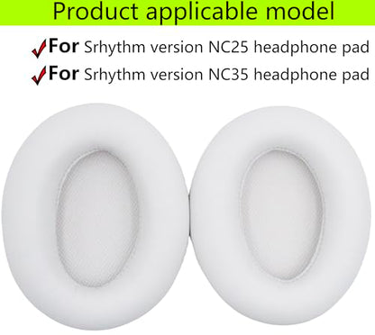 Replacement Ear Pads Compatible with Srhythm Version NC35 White | Also suitable for Srhythm version NC25 Headphone Memory foam/protein leather ear pads and earmuffs - color: White