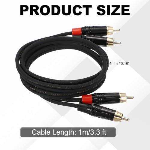 MECCANIXITY 2RCA Male to 2RCA Male Audio Stereo Cable, 3.3 ft RCA Subwoofer Cable with Gold Plated Plugs for Home Theater, HDTV, Amplifiers, Speakers, Black Cable Black Shell - color: Black/Black, size: 3.3 ft