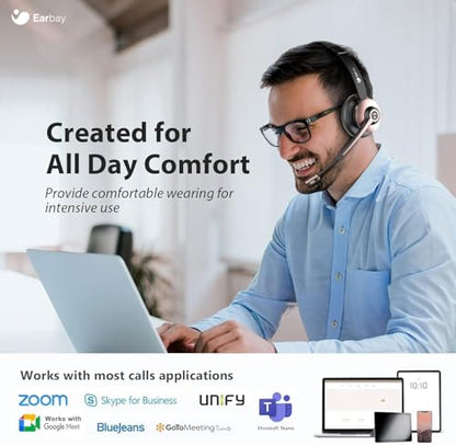 Earbay Wireless Headset, Bluetooth Headphones with Microphone Noise Canceling & Mute, Wireless Headset with Mic & USB Dongle/Charge Dock for Computer Phone Remote Work Office Call Center Teams
