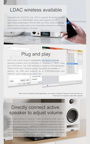 Topping DX5II Fully Balanced DAC Headphone Amp Combo - Dual ES9039Q2M 10 Band PEQ DSD512 Native PCM768kHz 6.35mm SE 4.4mm Balanced 4pin XLR Balanced Output (Black) - color: Black