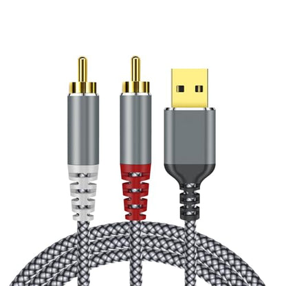 Compatible with USB to RCA Audio Cable,16FT USB to 2RCA Male Stereo Y Splitter Adapter for USB A Laptop, Linux, Windows, Desktops, PS4 and Amplifiers, Home Theater, Speaker, Grey - size: 16FT