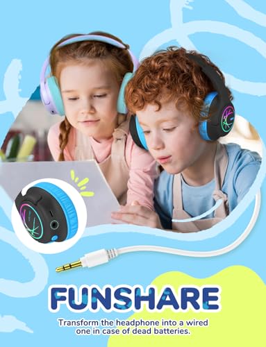 iClever BTH18 Kids Bluetooth Headphones LED Lights for Toddler Boys Girls | SafeSound Tech, 43H Playtime Stereo Sound, USB C Charging AUX Cable, Over Ear Kids Headphones Wireless for iPad/Tablet/Travel - color: Purple & Black