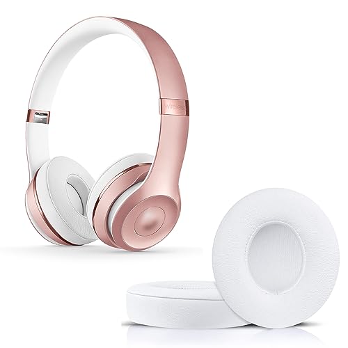 Replacement Ear Pads for Beats Solo 2 & Solo 3 Wireless On-Ear Headphones, Replacement EarPads Cushions Headphones Covers with Memory Noise Isolation Foam Softer Leather-White - color: White