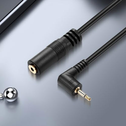 Right Angle 2.5mm Audio Aux Cable,90 Degree 2.5mm Male to Female TS Mono Audio Extension Cable for Smartphone,Headphone,Mp3 Player（0.3M）