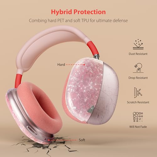 Case Cover for AirPods Max Headphone,Glitter Shell Pattern TPU Ear Cup Case,Silicone Ear Pad/Headband Protective Cover Accessories Compatible with Apple AirPods Max(2024/2020),Glitter Pink Seashell - color: Glitter Pink Seashell