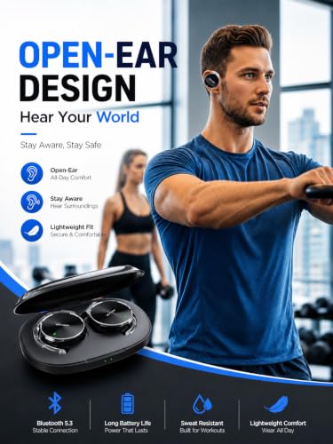Ear Clip Bluetooth Headphones, Open Ear Headphones with 4 Microphones | 27mm driver |18H per charge | 52H with case | Dual-device pairing | 4-level case LEDs | Mute On/Off - color: Black&silver&Black