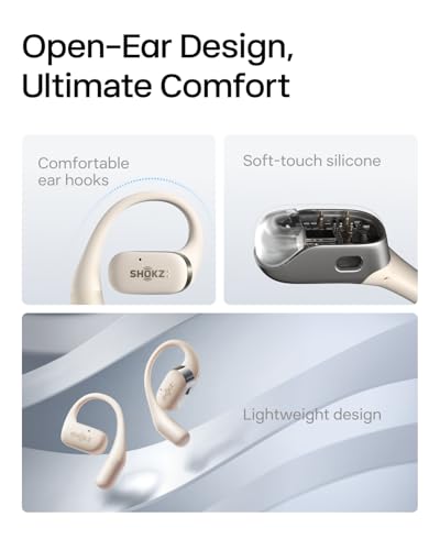 SHOKZ OpenFit Open-Ear Earhook Bluetooth Earbuds, Black,28H Playtime | Fast Charging; Bluetooth 5.2; True Wireless - color: Beige