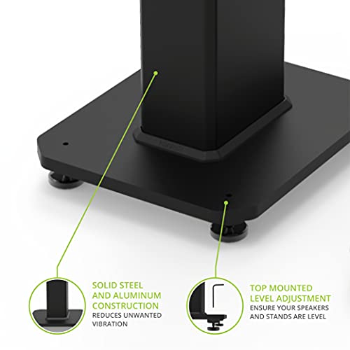 Kanto SX22 Universal Fillable Speaker Floor Stands for Bookshelf Speakers | 22" Tall | Adjustable Isolation Feet | Dedicated Cable Channel | Fill Bags & Level Incl. | Pair | Black