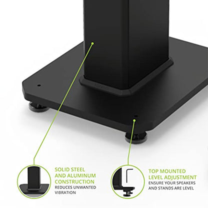 Kanto SX22 Universal Fillable Speaker Floor Stands for Bookshelf Speakers | 22" Tall | Adjustable Isolation Feet | Dedicated Cable Channel | Fill Bags & Level Incl. | Pair | Black