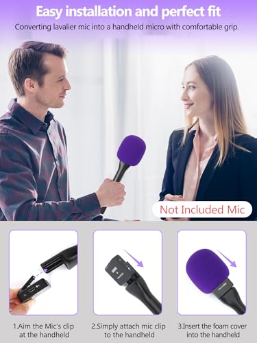 YOUSHARES Handheld Adaptor with Foam Cover, Compatible with Rode and DJI Wireless Microphones for Interviews (Purple Foam)