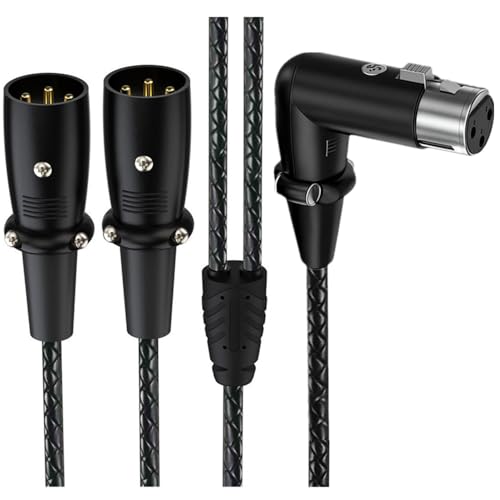 1.64ft XLR 3-Pin Splitter Cable, 1 to 2 MIC Adapter, 90 Degree Female to Dual Male Microphone Audio Cable for MIC Mixer, Recording Studio, Podcast, Speaker, Amplifier, PA DAC Mixing Console - style: Female 90 Degree to Dual Male Straight