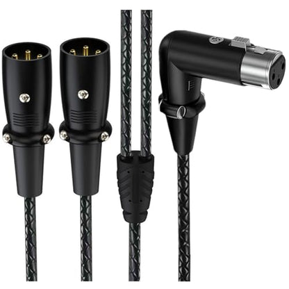 1.64ft XLR 3-Pin Splitter Cable, 1 to 2 MIC Adapter, 90 Degree Female to Dual Male Microphone Audio Cable for MIC Mixer, Recording Studio, Podcast, Speaker, Amplifier, PA DAC Mixing Console - style: Female 90 Degree to Dual Male Straight
