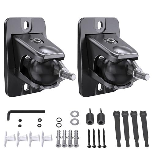 Universal Rear Speaker Wall Mount with Keyhole and 1/4"-20 4mm & 5mm Thread, 11 lbs Capacity, Surround Sound Satellite Speaker Ceiling Bracket for Samsung Q990D, Q990F, Roku, Sony , 360° Adjustable - color: Black