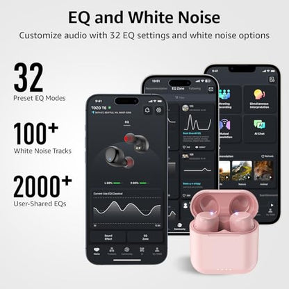 TOZO T6 Wireless Earbuds Bluetooth 5.3 Stereo Sound in Ear Headphones | 50H Long Playtime Ear buds with Charging Case, App Customizable EQs, IPX8 Waterproof Earphones, AI Calls, Deep Bass - color: Pink