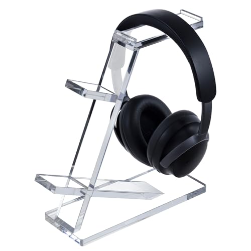 MyGift Premium 10mm Thick Clear Acrylic Gaming Headphone Headset Stand with 2 Controller Holder, Tabletop Universal Storage Rack for Game Accessories - color: Clear Acrylic