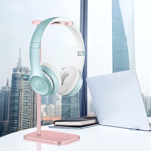 Headphone Stand Aluminum, Headset Holder with Solid Metal Base for Desk, Compatible with Most Headphones (Rose Gold) - color: Rose Gold