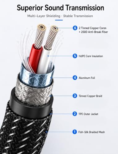 VIOY Aux Cord 100 FT, 3.5mm Male to Male Braided Auxiliary Audio Cable | Long Aux cord, 3.5mm TRS Jack, Hi-Fi lossless sound, Copper Shell, fits Headphone, Smartphone, Car Stereo, Speaker, Echo - size: 100FT