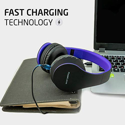 PowerLocus Wireless Bluetooth Over-Ear Stereo Foldable Headphones, Wired Headsets Rechargeable with Built-in Microphone for iPhone, Samsung, LG, iPad (Purple) - color: Purple
