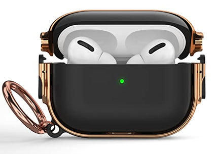 for AirPods Pro 2nd/1st Case with Lock, Magsafe Compatible, Black/Rose Gold | Double Secure Lock,Drop Protection,Two-Piece Design,with Gold Keychain, Anti Lost, Dustproof, Cute AirPods Pro 2nd/1st Case - color: Black + Rose Gold, size: AirPods Pro2/Pro1 C