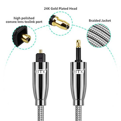 Optical Audio Cable, EMK Toslink Optical to Mini Toslink Optical Cable with Braided Jacket for Home Theater, Sound Bar, TV, PS4, Xbox, PlayStation(16.5ft/5m) - size: 16.5ft/5m