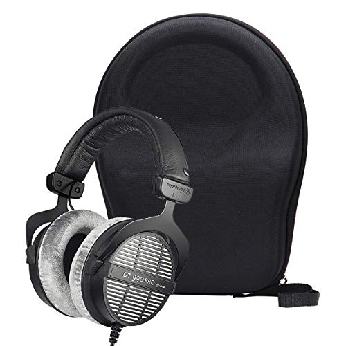 Hard Portable Case Compatible with Beyerdynamic DT 990 PRO/DT 770 PRO Open Studio Headphone, Case Only (Black and Orange)