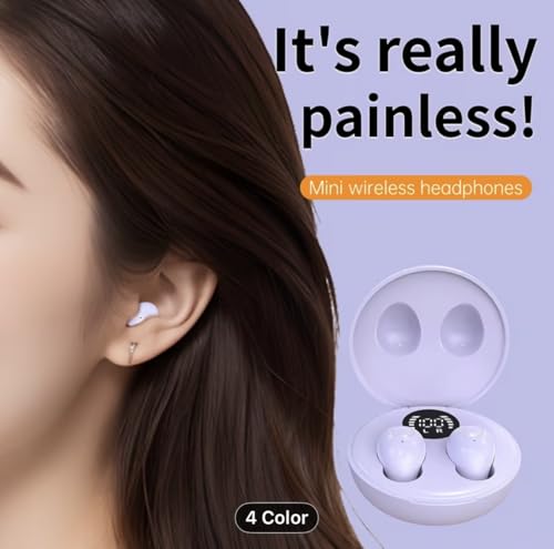 Invisible Wireless Earbuds for Sleep & Work, Mini Noise-Reducing Bluetooth Earphones, Comfortable in-Ear Design with Charging Case - color: Purple