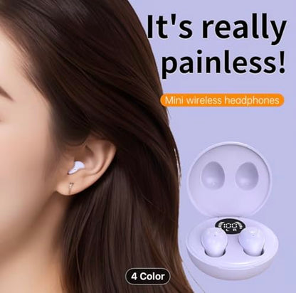 Invisible Wireless Earbuds for Sleep & Work, Mini Noise-Reducing Bluetooth Earphones, Comfortable in-Ear Design with Charging Case - color: Purple
