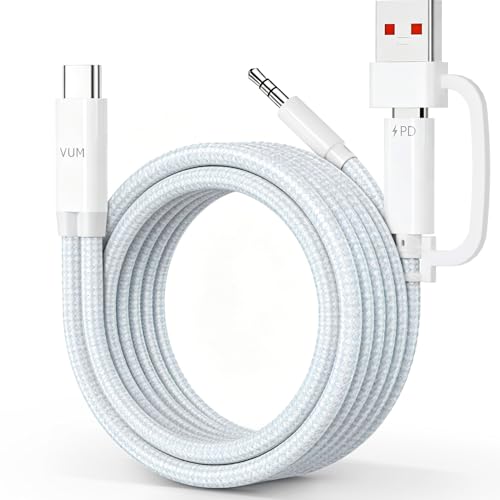 VUM USB-C to AUX Cable with PD Charging for Car, Headphones, Speakers 4ft | 32-bit/384kHz Hi-Res DAC,60W PD Fast Charger,OFC Silver-Plated Cable,Type-C to 3.5mm Male,High Quality Hi-Fi Auxiliary Cord