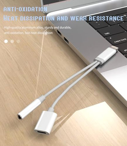 Lightning to 3.5mm Splitter(2in1) for iPhone AUX Adapter Headphone Jack Charger Dongle Cord MFI Certified for iPad 11 12 13 14 Pro 8 Plus Audio Earbud Power Converter Cable Charging Connector
