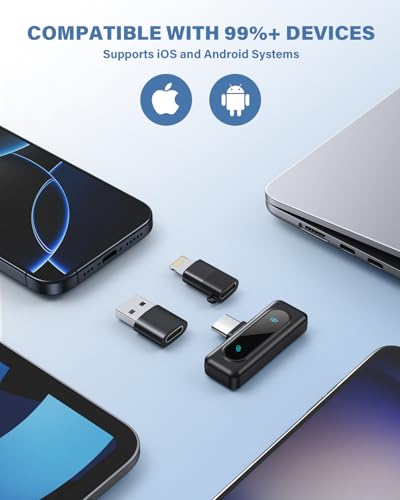 Wireless Lavalier Microphone for iPhone, Android & Laptops, Noise Cancellation, Auto Pairing, 24H Battery Life with Charging Case, USB C Mini Microphone for Vlogs, Interview, Podcasts, Live Streaming