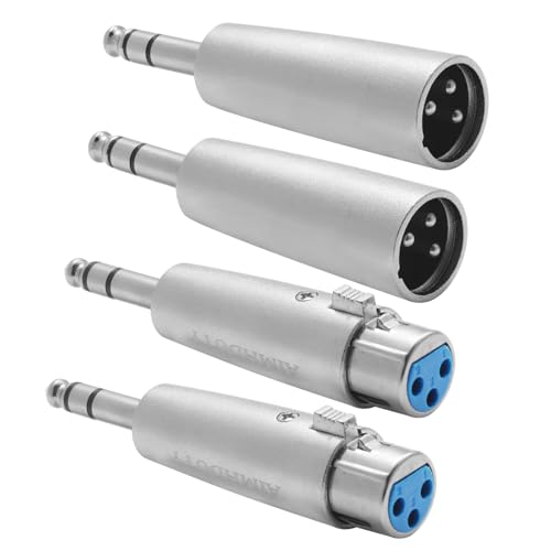 1/4'' TRS to XLR Adapter 4-Pack, Balanced Quarter Inch 6.35mm to XLR Male/Female Adapters for Mixers, Microphones, Amplifiers
