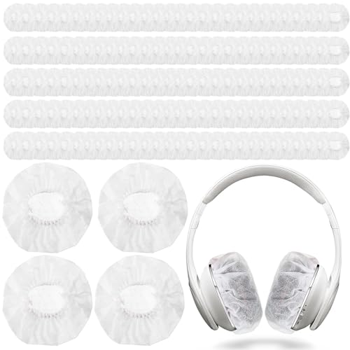 400 Pieces Headphone Covers Disposable Ear Earpads Sanitary Non-Woven Headset Cover Sweatproof Stretch Earphone Earcup Protector (White 11cm)