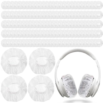 400 Pieces Headphone Covers Disposable Ear Earpads Sanitary Non-Woven Headset Cover Sweatproof Stretch Earphone Earcup Protector (White 11cm)