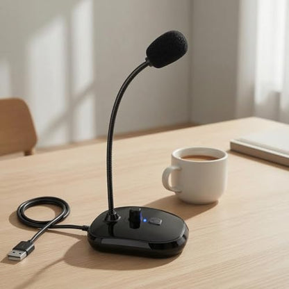 USB Computer Microphone, Desktop Gooseneck Condenser Mic with Mute Button & Volume Control, 360° Flexible Plug & Play Audio