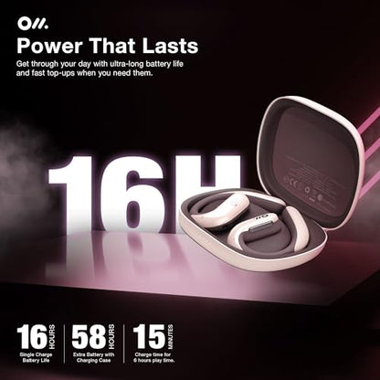 Oladance OWS Pro Open-Ear True Wireless Headphones, 16-Hour Playtime | Bluetooth 5.3, Dual-Device Connectivity, Amplifier Chip, Virtual Bass, Liquid Silicone, Titanium Frame, Comfortable Fit - color: Pink