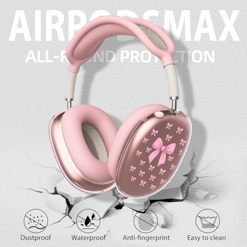 Cute Pink Bowa Clear Case for Airpods Max Headphones Stylish Girl Pattern Soft TPU Ear Cups Cover Anti-Scratch Silicone Ear Pad Protective Case Kawaii Headband Cover for Apple Airpods Max - color: Pink bow A
