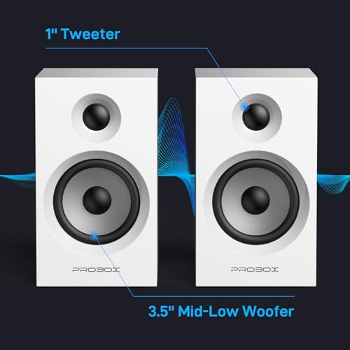 Powered Bookshelf Speakers HiFi Computer Gaming Monitors with Bluetooth 5.3 & 24-Bit USB DAC Stereo Speaker PC Speakers 3.5" Woofer,1" Silk Dome Tweeter, Adjustable Bass/Treble BT16 - White - color: White
