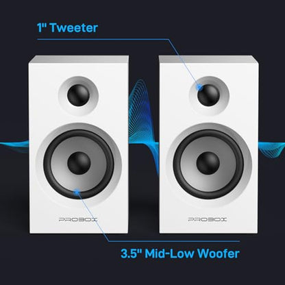 Powered Bookshelf Speakers HiFi Computer Gaming Monitors with Bluetooth 5.3 & 24-Bit USB DAC Stereo Speaker PC Speakers 3.5" Woofer,1" Silk Dome Tweeter, Adjustable Bass/Treble BT16 - White - color: White
