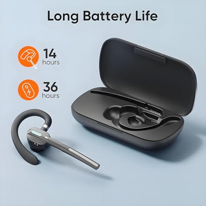 Bluetooth Headset V5.3, Wireless Earpiece with Mic for Work | 500mAh Charging Case, Noise Canceling Mic, for Trucker, Office, Business, Compatible with Cell Phone and PC