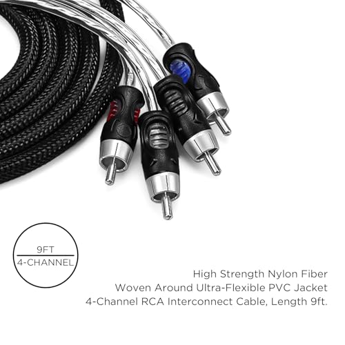 RECOIL PCI49 9ft 4-Channel RCA Audio Interconnects Cable Double Shielded | Premium 100% Oxygen Free Copper with Noise Reduction - size: 9ft