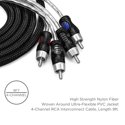 RECOIL PCI49 9ft 4-Channel RCA Audio Interconnects Cable Double Shielded | Premium 100% Oxygen Free Copper with Noise Reduction - size: 9ft