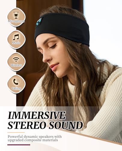 Perytong Sleep Headphones Wireless, Bluetooth Sports Headband Headphones with Ultra-Thin HD Stereo Speakers Perfect for Sleeping,Workout,Jogging,Yoga,Insomnia, Air Travel, Meditation (DeepBlack) - color: DeepBlack