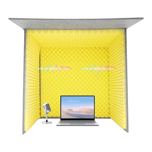 Desktop Soundproof Cover, 80x80cm Portable Vocal Isolation Booth with Acoustic Foam, Microphone Isolation Booth Cube, Noise Reducing Shield for Microphone, Streaming, and Office Privacy (Yellow.) - color: Yellow.
