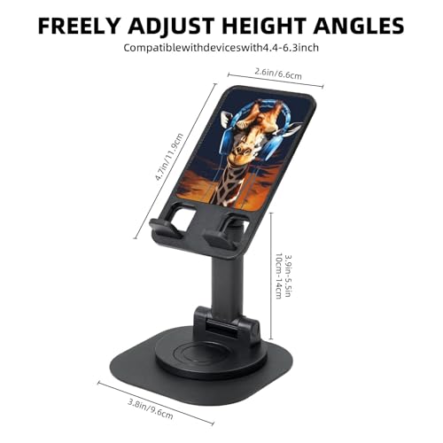Giraffe wearing headphones Phone Stand for Desk Angle Height Adjustable Folding Cell Phone Holder Foldable Aesthetic Desktop Phone Stand Portable Cellphone Stand for All Phone Stand Smartphones - color: Black
