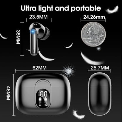 Csasan Wireless Earbuds Bluetooth 5.3 Headphones, 40H Playtime in-Ear Earphones, Mini Bluetooth Earbuds with ENC Noise Cancelling Mic, Deep Bass Stereo Ear Buds, LED Display, IPX7 Waterproof Earphones - color: Black
