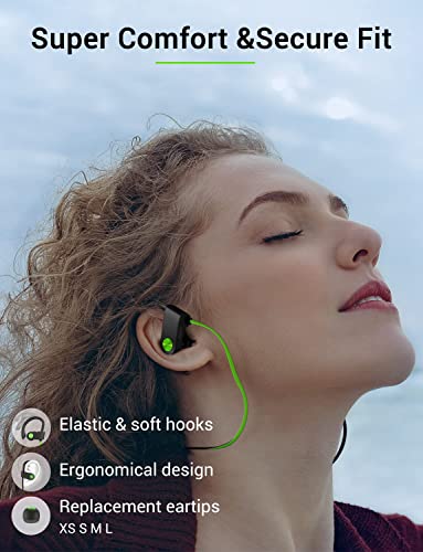 Bluetooth 5.3 Headphones, Wireless Sports In-Ear Earbuds IPX7 Waterproof | 16 Hours Playtime, Sweatproof Stereo Earphones with MIC, Noise Cancelling Headsets for Gym Running Workout, Clear Sound - color: A,GreenBlack