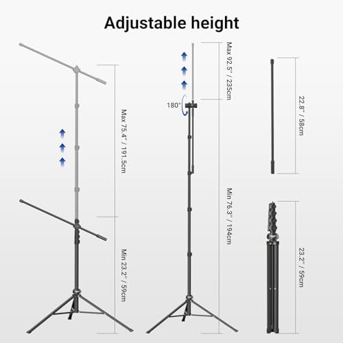 NEEWER Mic Stand Floor, Microphone Tripod with Boom Arm, Heavy Duty Adjustable Stand & Arm with 2 Mic Holder Clamps, 3 Cable Clips, Bag, 3/8" to 5/8" Adapter for Singing Podcast Recording, MS046 - style: MS046