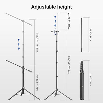 NEEWER Mic Stand Floor, Microphone Tripod with Boom Arm, Heavy Duty Adjustable Stand & Arm with 2 Mic Holder Clamps, 3 Cable Clips, Bag, 3/8" to 5/8" Adapter for Singing Podcast Recording, MS046 - style: MS046