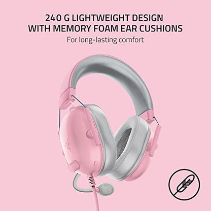 Razer BlackShark V2 X Gaming Headset, 50mm Drivers, Quartz Pink - color: Quartz Pink, size: 3.5 mm (Pack of 1), style: PC