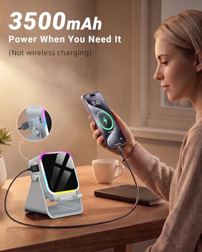 Induction Speaker 5-in-1 Bluetooth Audio for iPhone Android with Phone Stand | Adjustable Desktop Phone Holder with Charger & RGB Light, Cool Tech Gadgets Gifts for Men Women Teens Gray